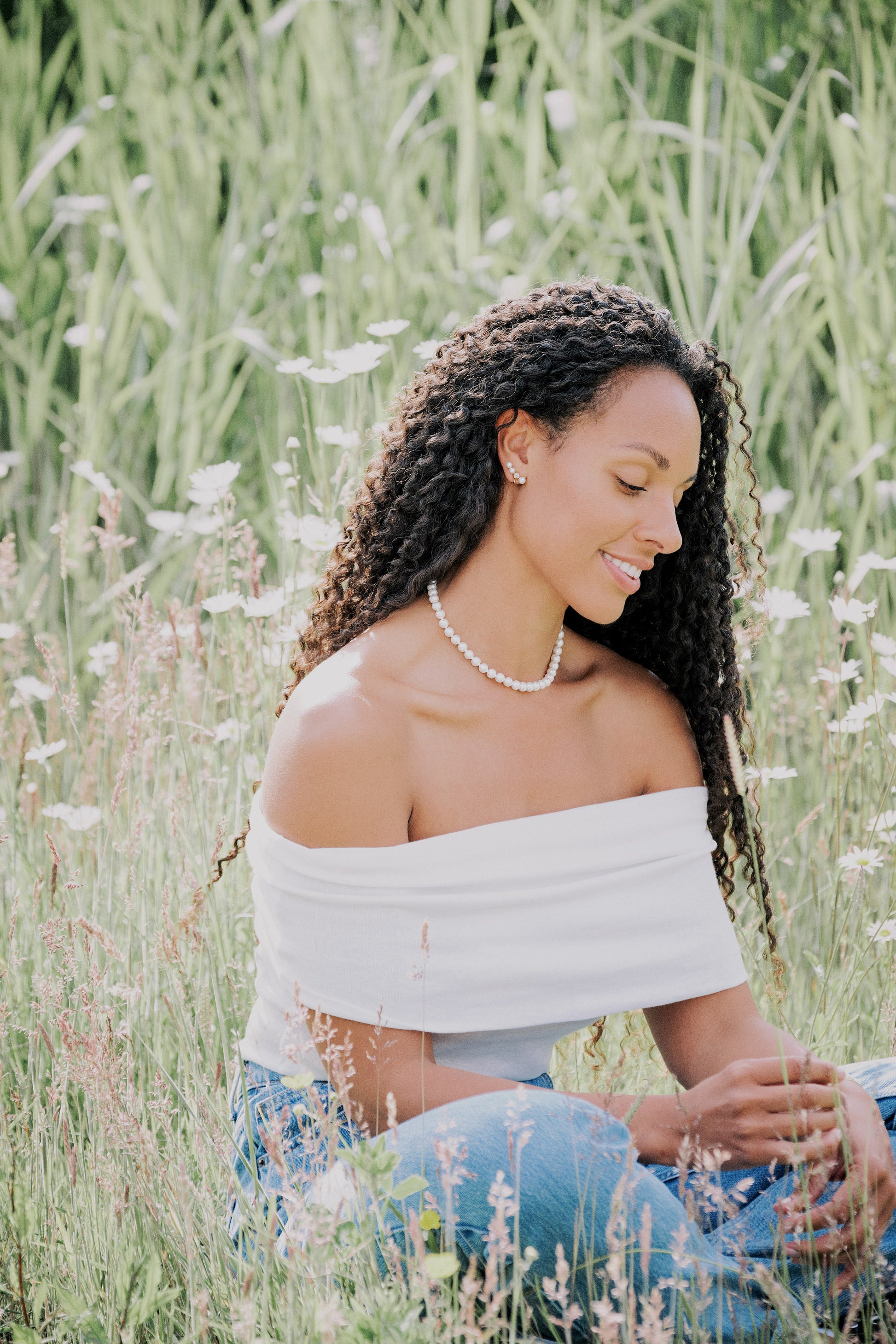 Pearl Earrings on a model