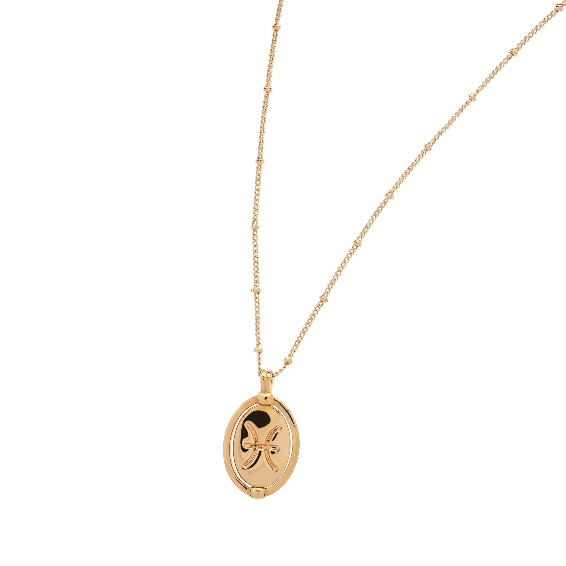 Gold necklace with a pendant on a white background