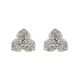 A pair of platinum plated clip earrings with a hand set crystal flower design