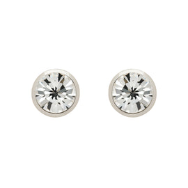 A pair of platinum crystal stud earrings with a clear and elegant design.