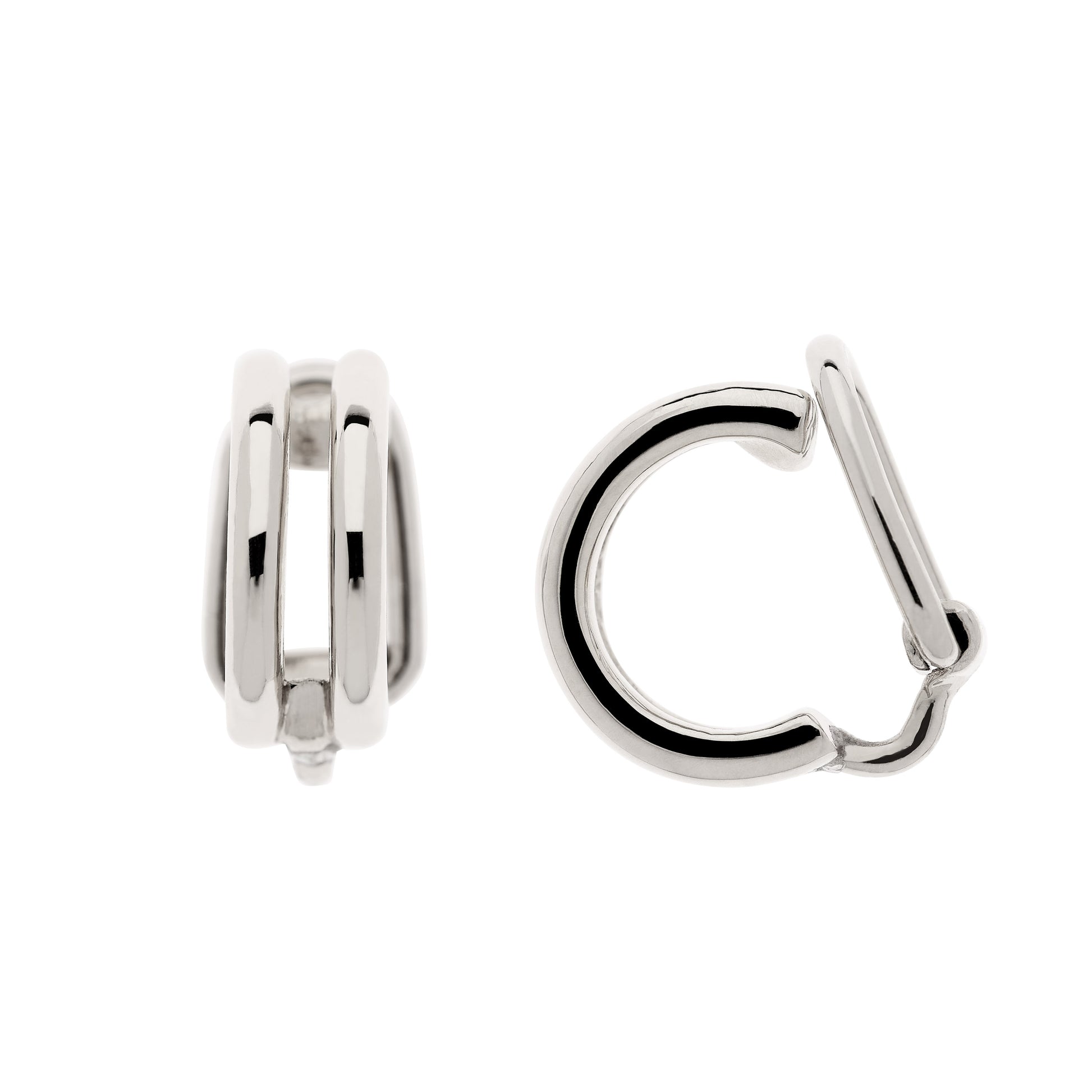 A pair of platinum double hoop mini clip earrings.