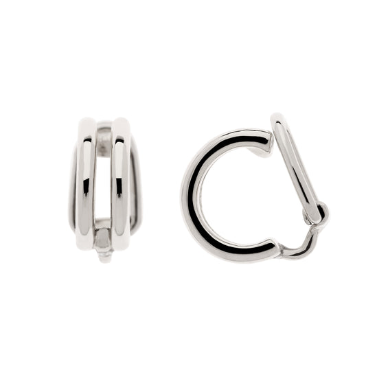 A pair of platinum double hoop mini clip earrings.