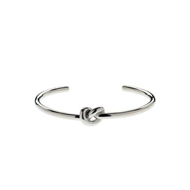 Silver knot bracelet on a white background