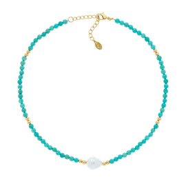 A turquoise bead and pearl necklace