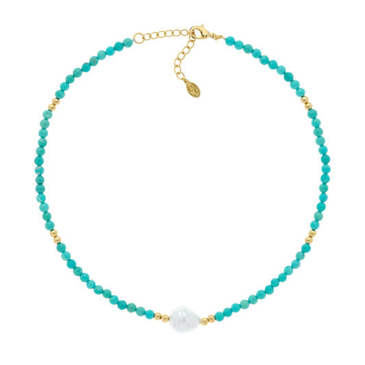 A turquoise bead and pearl necklace