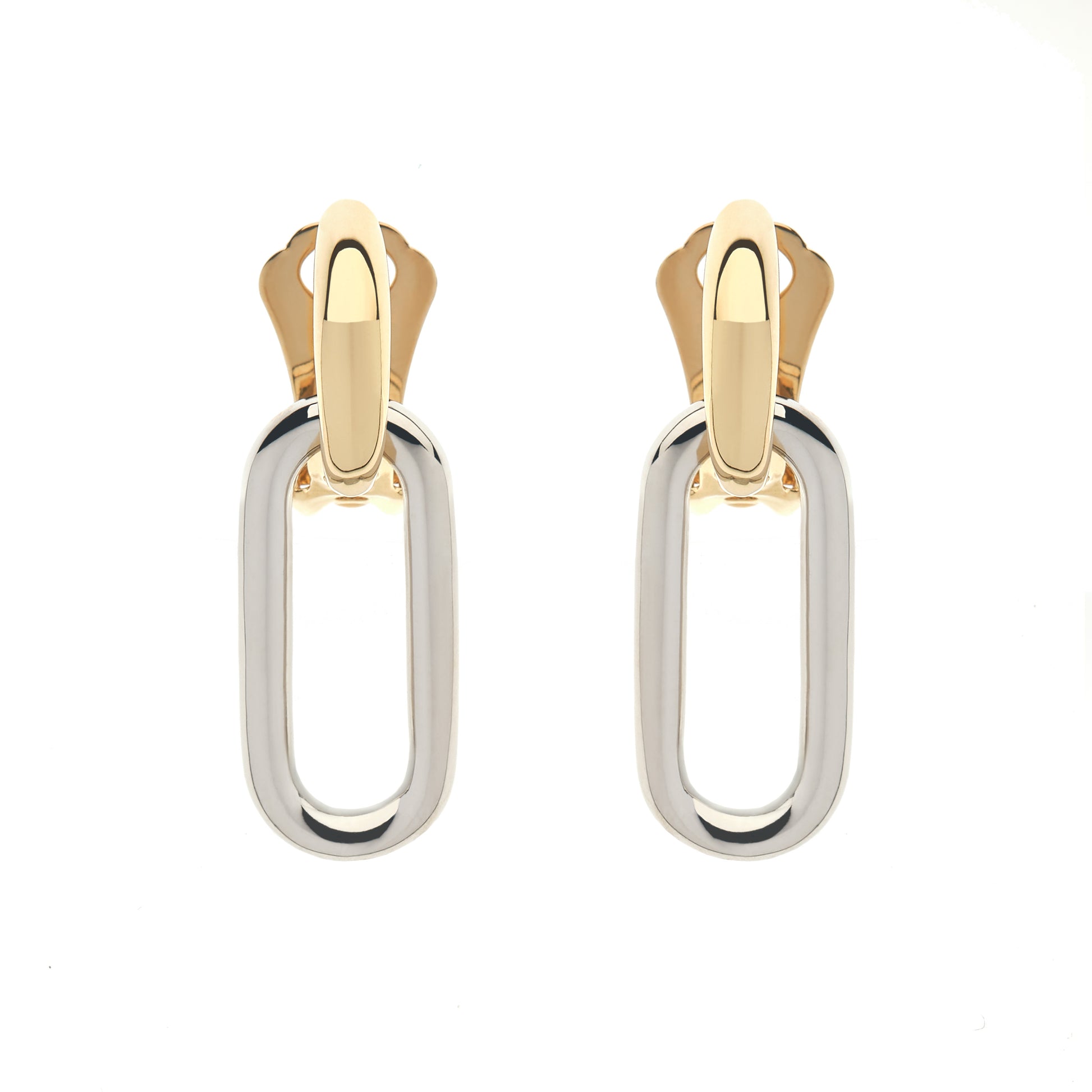 A pair of gold and silver charm hoop earrings