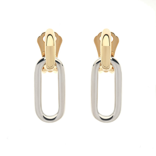 A pair of gold and silver charm hoop earrings