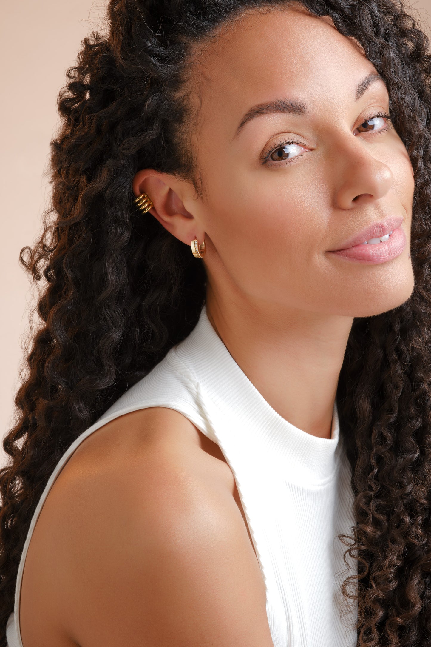 Gold Crystal Huggy Hoop Earrings