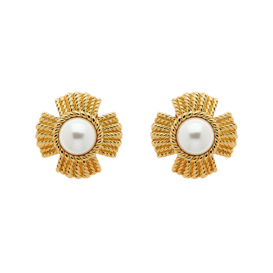 Gold & Pearl Clip Earrings