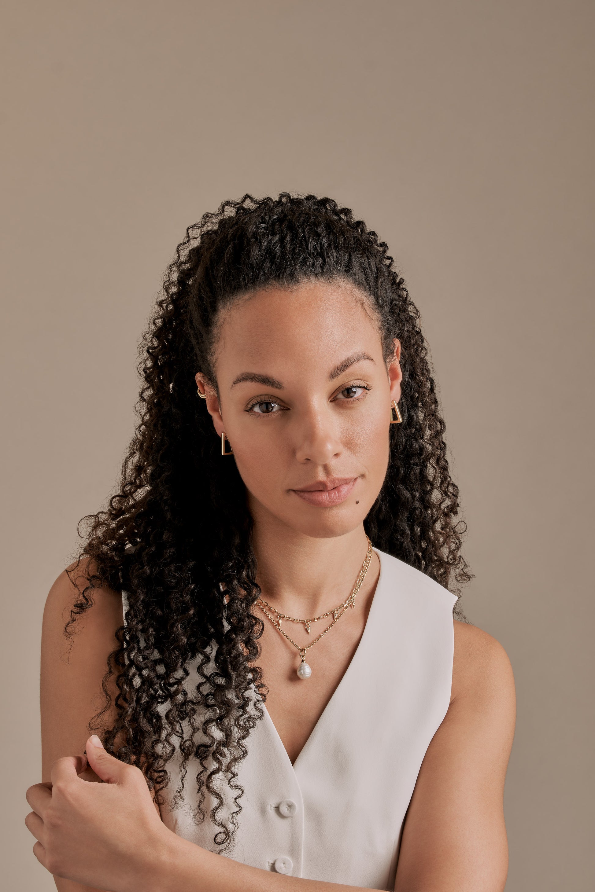 Emma Holland Pearl & Crystal Necklace on model